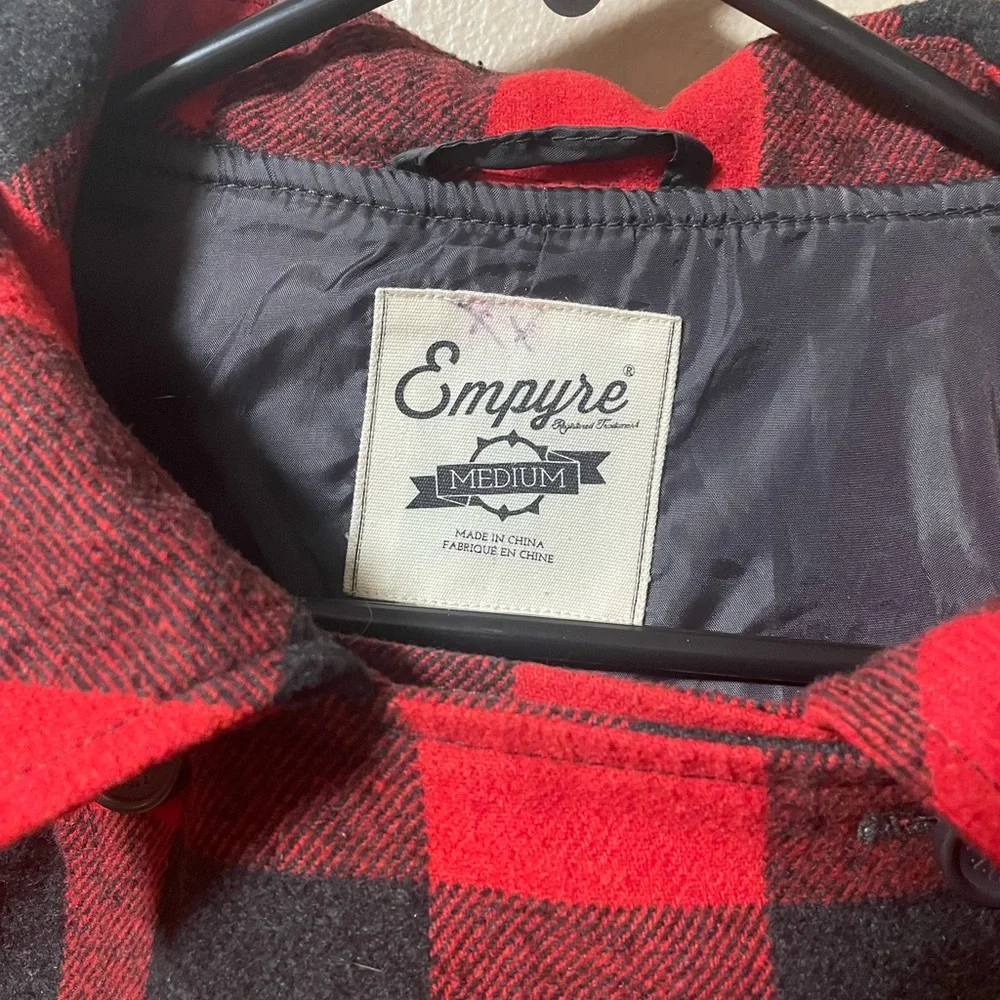 EMPYRE Sz M Cropped Buffalo Check Wool Blend Jacket Plaid Lumber Jack Jill Hood